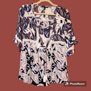 Zac & Rachel Boho Paisley Print Women's Blouse Size Large